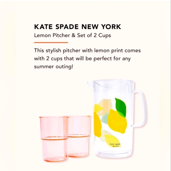Kate Spade Pitcher Set with 2 glasses - Picture 2 of 6